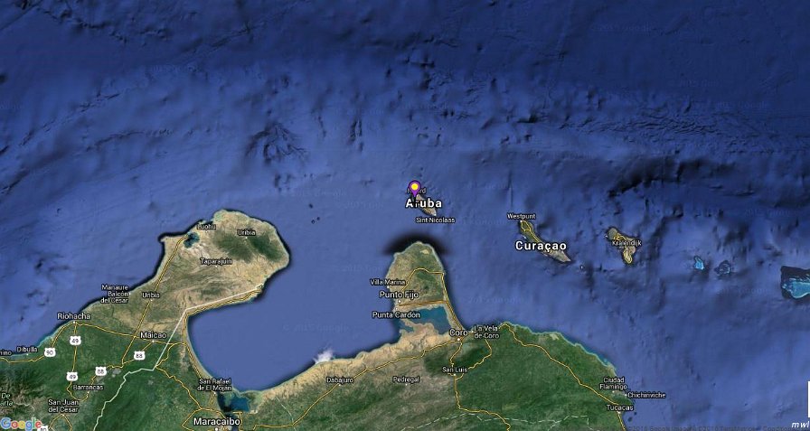 Carte localisant Aruba et Curaçao